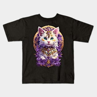 White Kitty amethyst gems flower design Kids T-Shirt